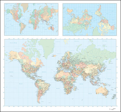 दुनिया की योजना के 3 वेक्टर मानचित्र		