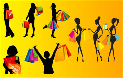 Векторен silhouettes на жените пазаруване