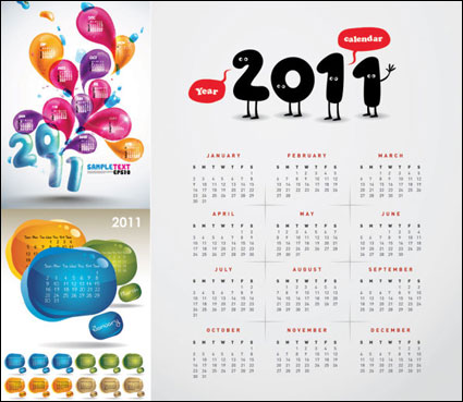 3 красивых 2011 календарь вектор