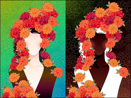 Wanita dengan bunga vektor-2 bahan