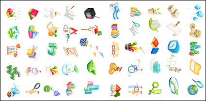 Ballons, Blcke, Geschenke, Bleistifte, Sthle, Uhren, Schlssel, Zauberstab, Lotus, Saatgut-Symbol