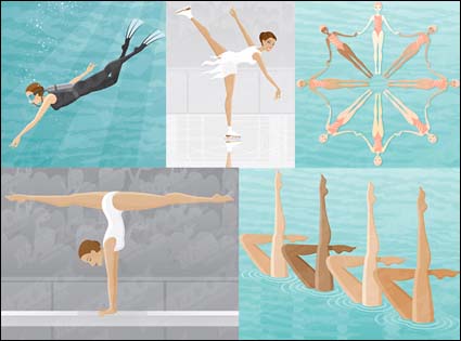 Sincronizado de mergulho, patinagem, natação, ginástica, trave de equilíbrio