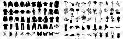 Camisetas, pantalones, flores, plantas, insectos vectores material