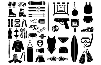 Berbagai sketsa elemen bahan vektor - peralatan olahraga, jenis peralatan (51 elemen)