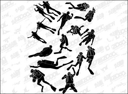 Persone silhouettes vector materiale diving