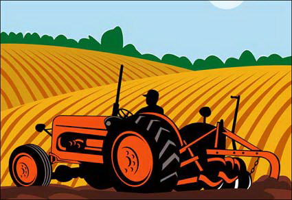 Agricultura, maquinaria, vector de campo