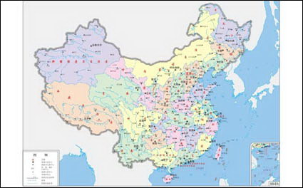 중국 지도 (4 색) 벡터