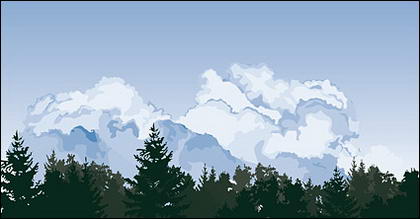 Nuvens de céu de floresta de vetor