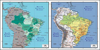 แผนผังของเวกเตอร์ของโลกสวยงามพร้อมวัสดุ - บราซิลแผนที่