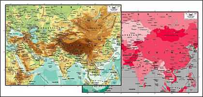 절묘 한 소재 세계-아시아의 심장의 벡터 지도 지도