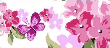 Bunga-bunga ungu bubuk dan kupu-kupu