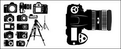 Vecteur de silhouettes de caméra numérique en noir et blanc