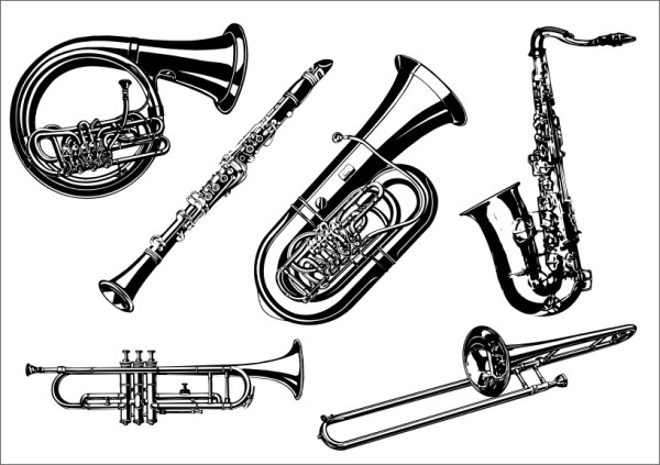 free clip art black and white musical instruments - photo #12