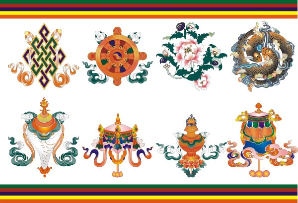 Los ocho auspiciosos del Tíbet - material de vectores 