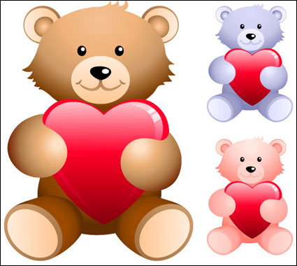 Teddy bear holding heart-shaped vector material