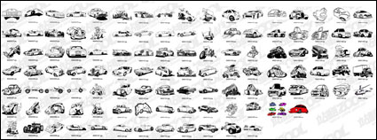 132 caricatura blanco y negro clásico coche lirio y material