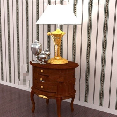 Wood brown round bedside cabinet