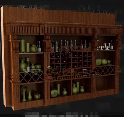 Brown multi grids wooden wine cabinet
