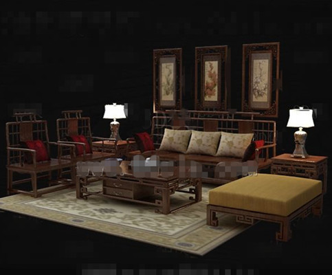 Chinese style retro wooden sofa combination