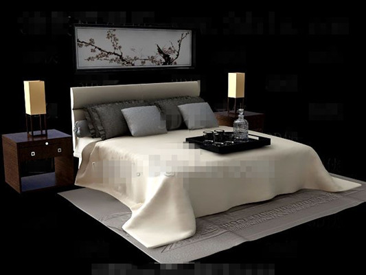 Chinese style elegant wooden double bed