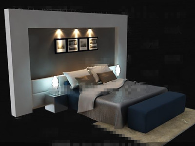 Elegant simple blue double bed