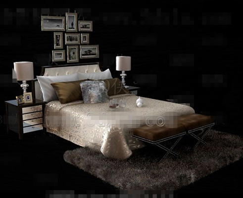 Gold luxury double bed 3D model