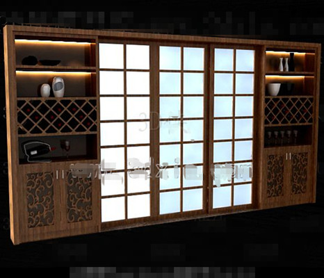 Brown wooden Japanese-style wine cabinet