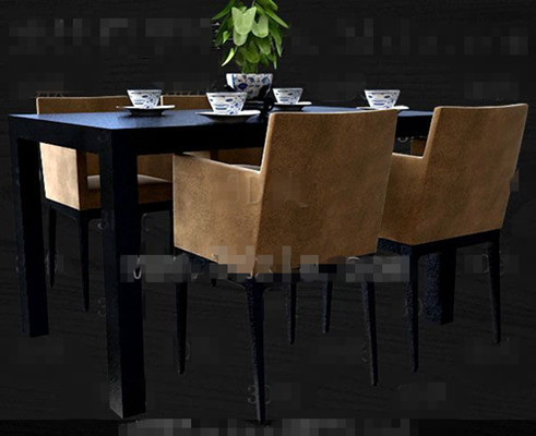 Black and brown-yellow four persons table