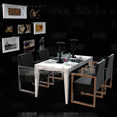 Black metal frame dining table combination