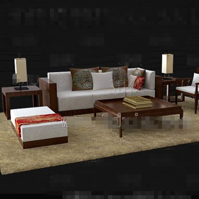 Brown wooden white fabric sofa combination