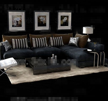Gray and black fabric sofa combination