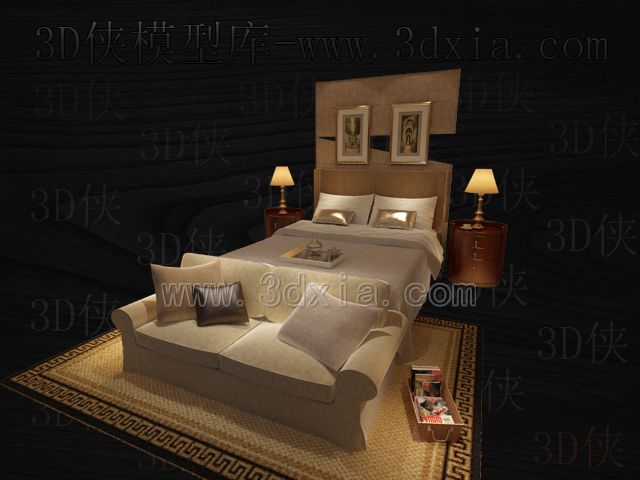 Double beds with lamps 3D models-14
