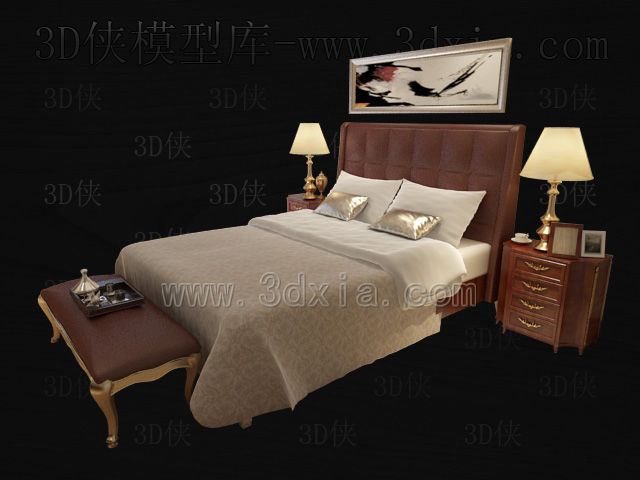 Double beds with lamps 3D models-12