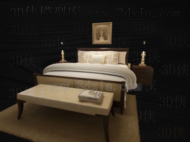 Double beds with lamps 3D models-7
