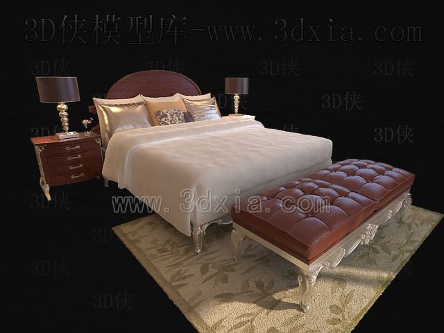 Double beds with lamps 3D models-4