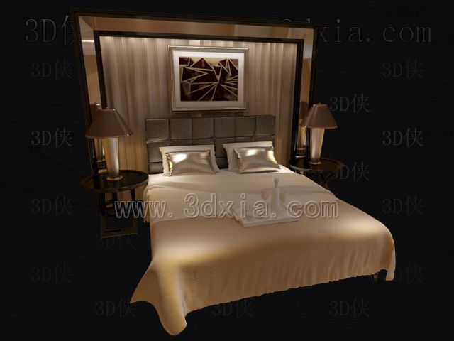 Double beds with lamps 3D models-3