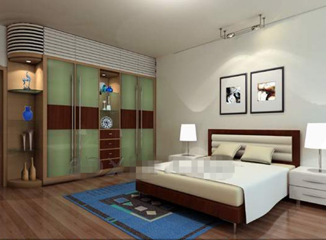 Green glass cabinets bedroom