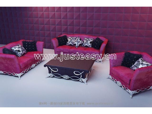 Soft red fabric sofa 3D model (including materials)