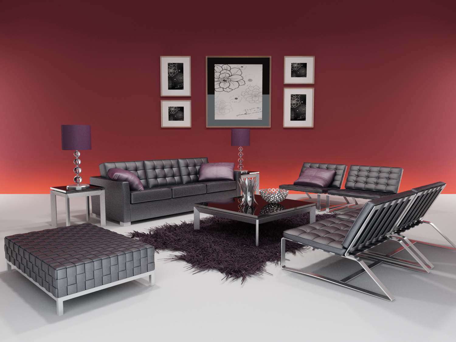 3D model of the whole furniture of modern style (including materials)