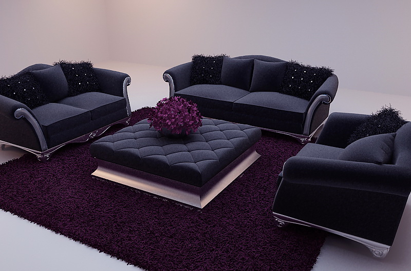 Black soft sofa 3D model (including materials)