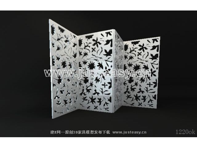 3D model of the modern white wooden screen (including materials)