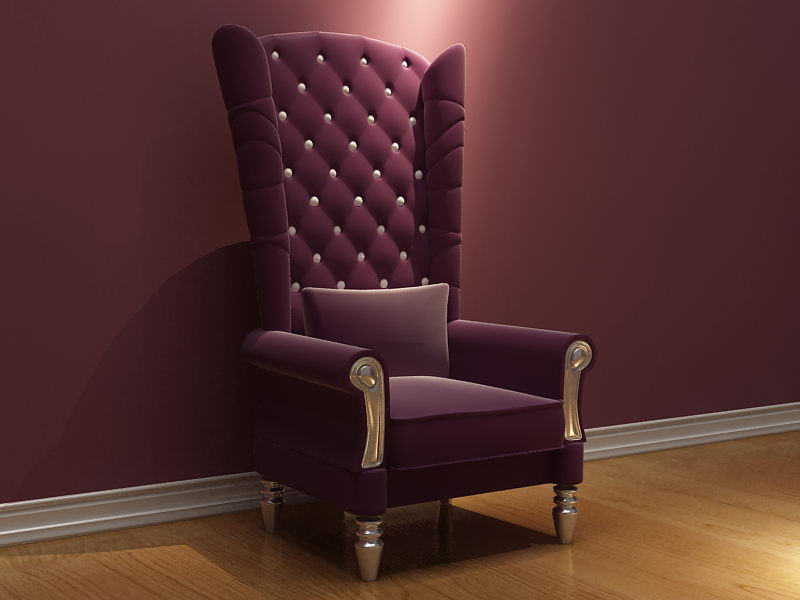 Purple high-backed armchair chair 3D model (including materials)