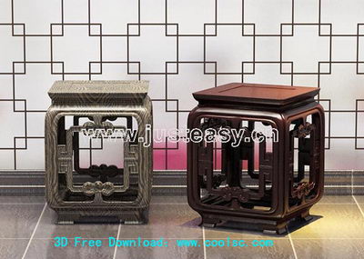 3D Model of Chinese carved wooden bench