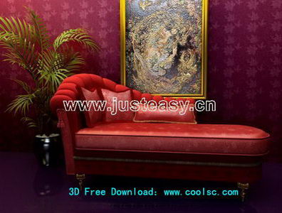 Continental elegant bright red sofa-bed 3D Model