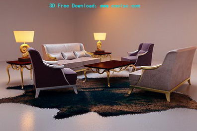 Continental combination sofa 3D model (including materials)