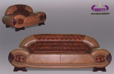 Dark red leather sofa 3D model over the boss