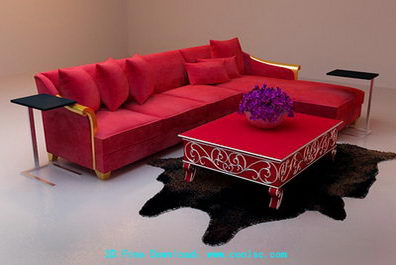 Red and long corner sofa