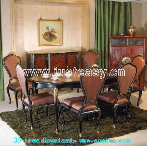 European low-key dining table and chair combination of 3D models (including materials)