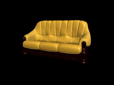 3D model of the boss over the yellow sofa