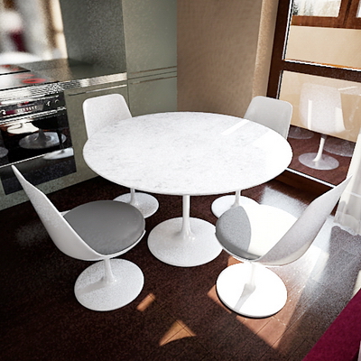 Combination of simple white tables and chairs (including maps)